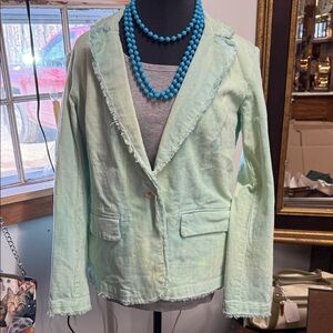Women’s Mint Frayed Edge Single-Button Blazer